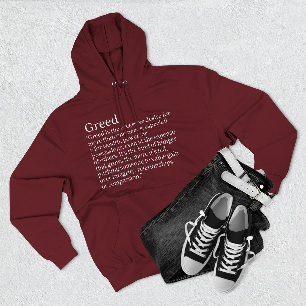 Hoodie — Minimal 'Greed' Definition Fleece Pullover
