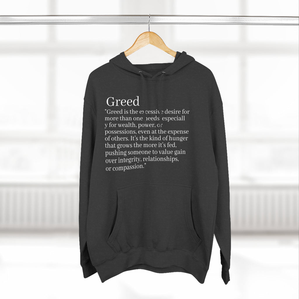 Hoodie — Minimal 'Greed' Definition Fleece Pullover
