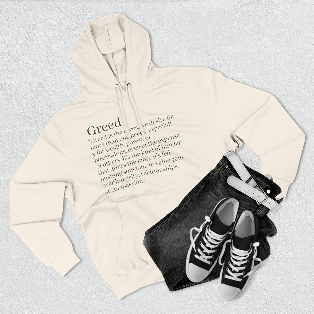 Hoodie — Minimal 'Greed' Definition Fleece Pullover