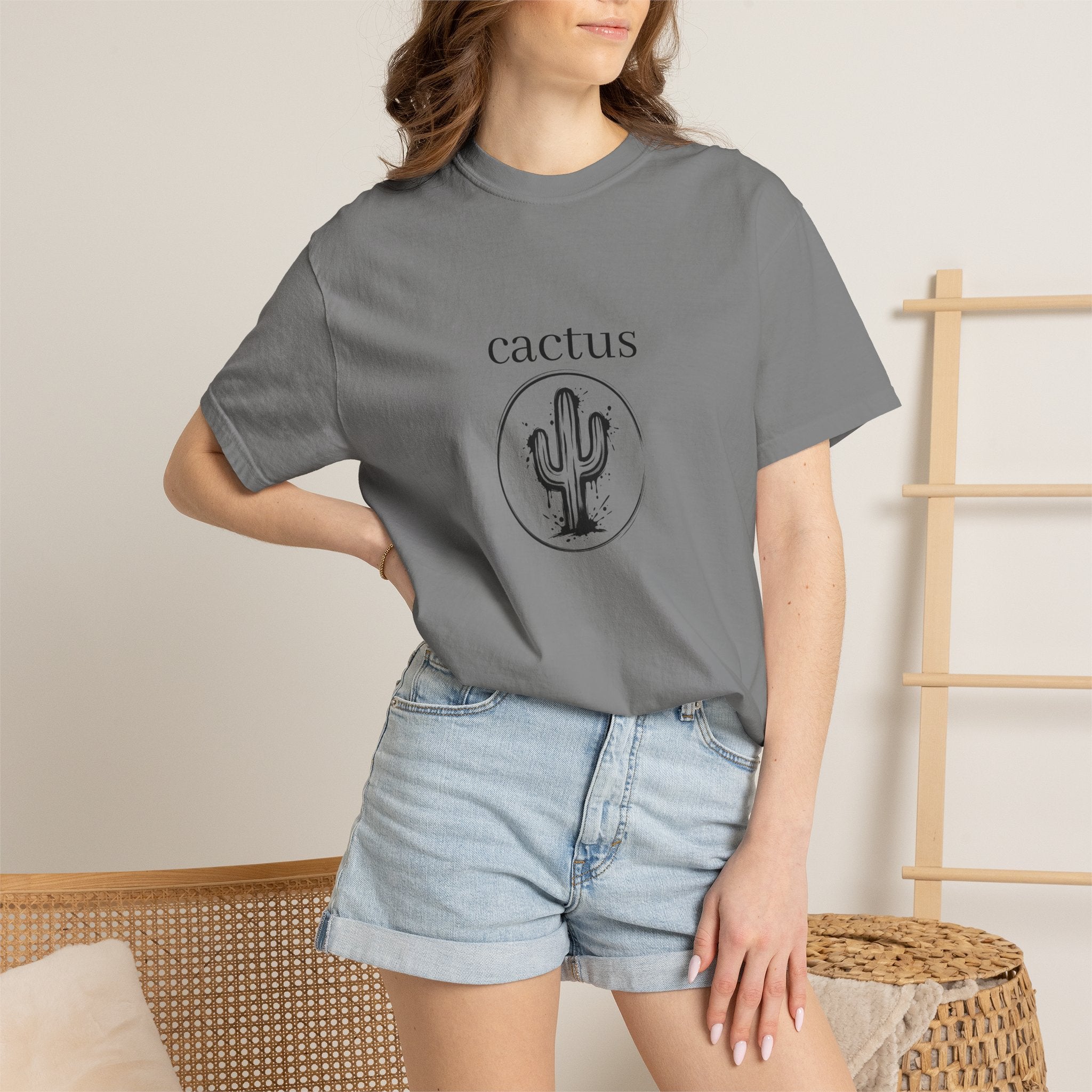 Cactus Graphic T-Shirt — Minimal Desert Tee with 'cactus' Text