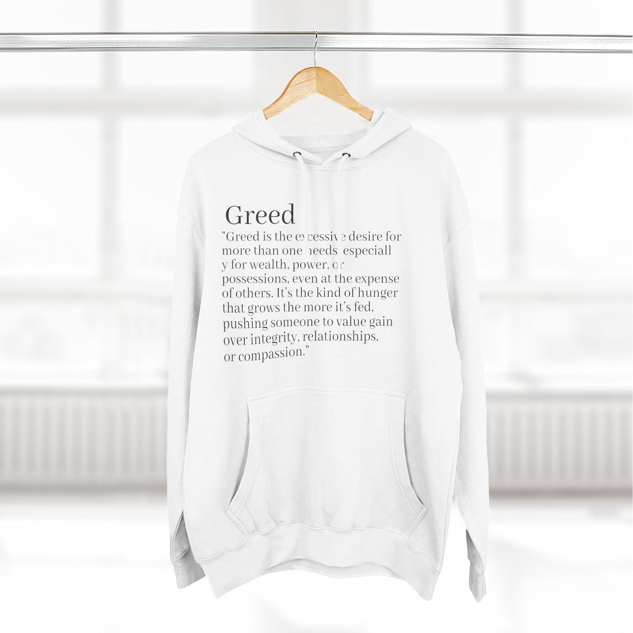 Hoodie — Minimal 'Greed' Definition Fleece Pullover
