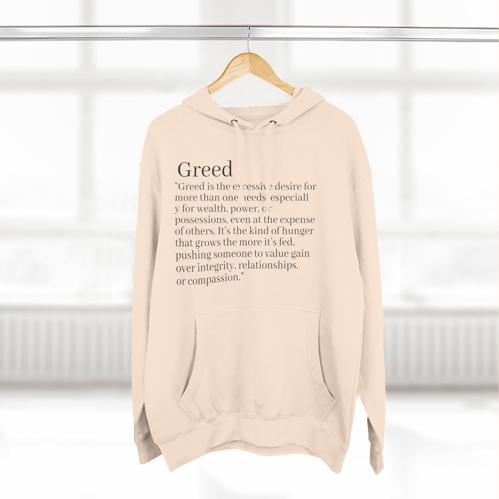 Hoodie — Minimal 'Greed' Definition Fleece Pullover