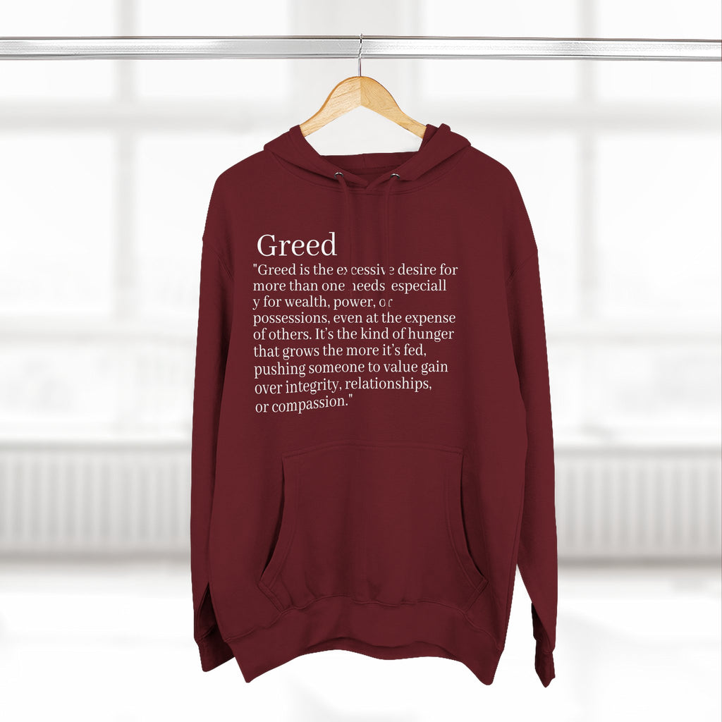 Hoodie — Minimal 'Greed' Definition Fleece Pullover