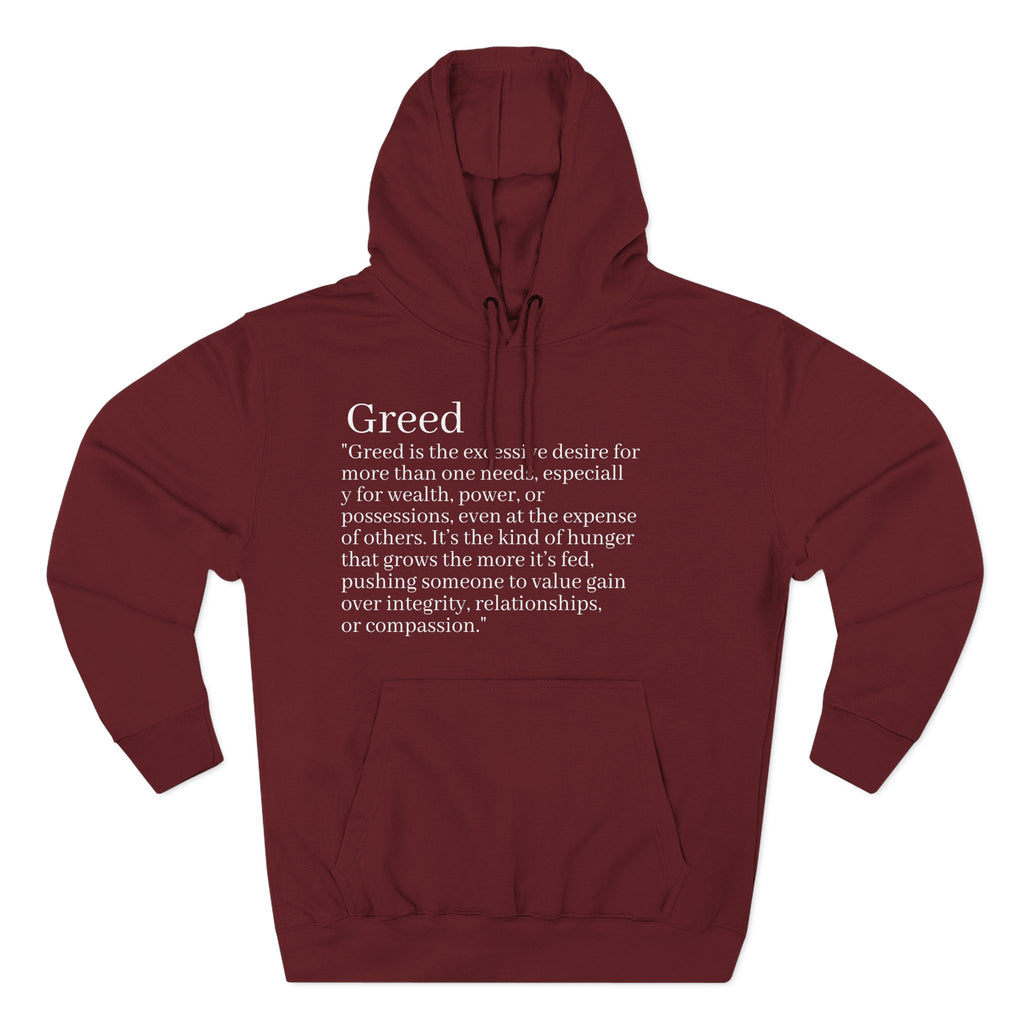 Hoodie — Minimal 'Greed' Definition Fleece Pullover