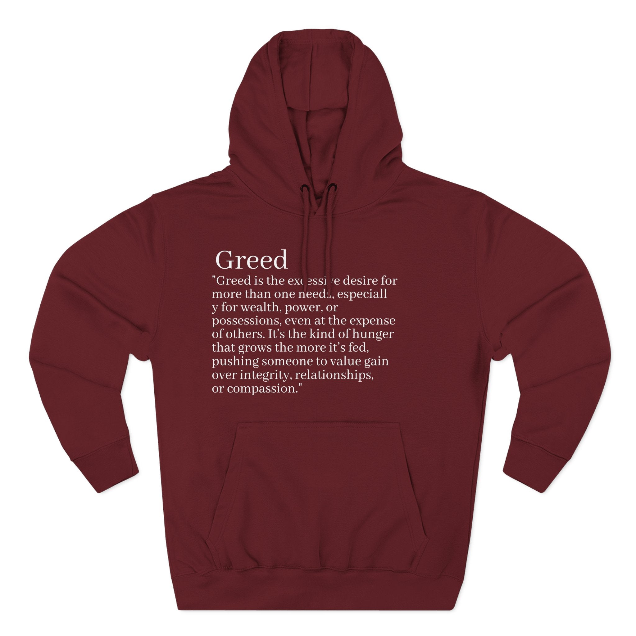 Hoodie — Minimal 'Greed' Definition Fleece Pullover