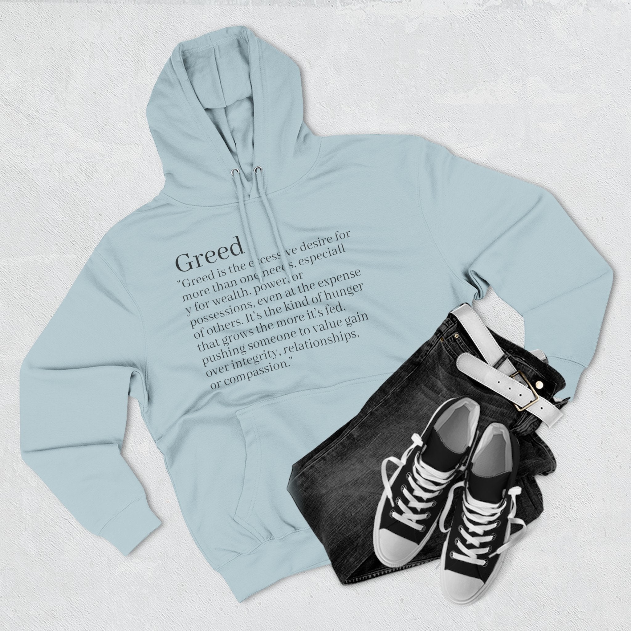 Hoodie — Minimal 'Greed' Definition Fleece Pullover