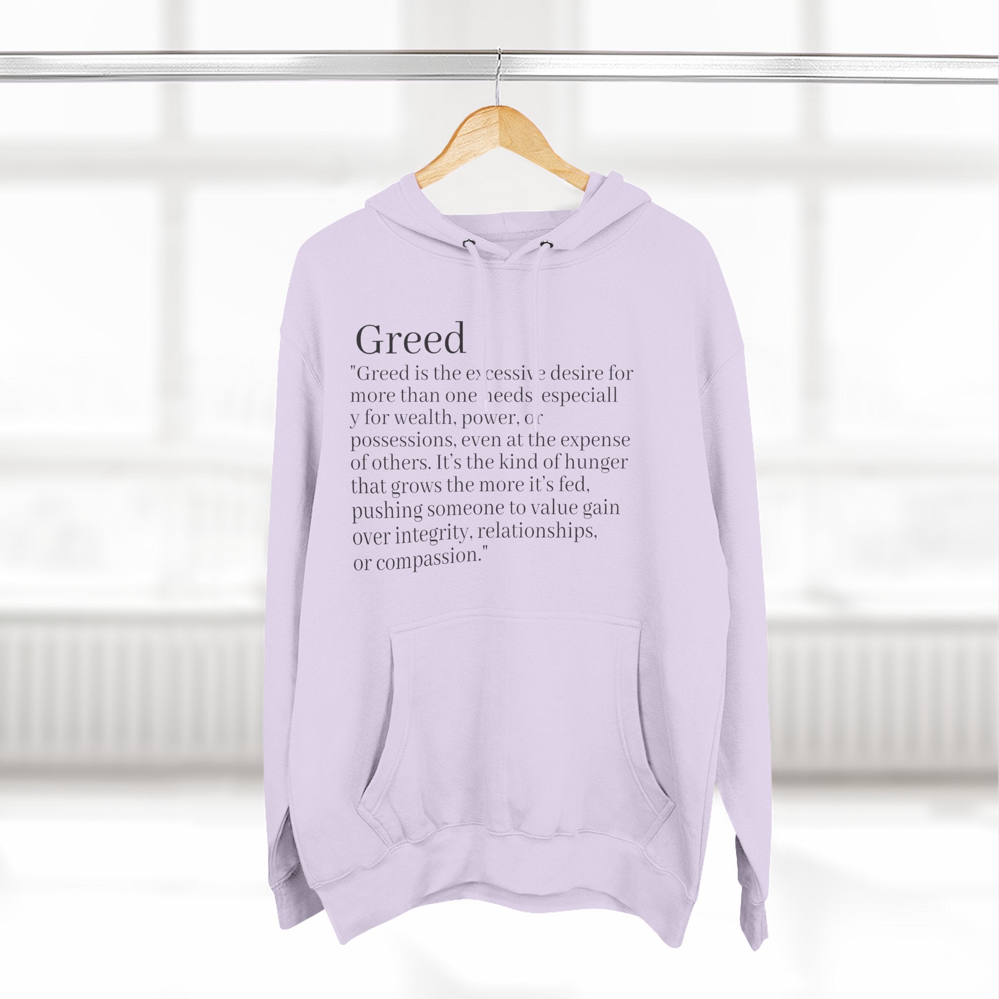 Hoodie — Minimal 'Greed' Definition Fleece Pullover