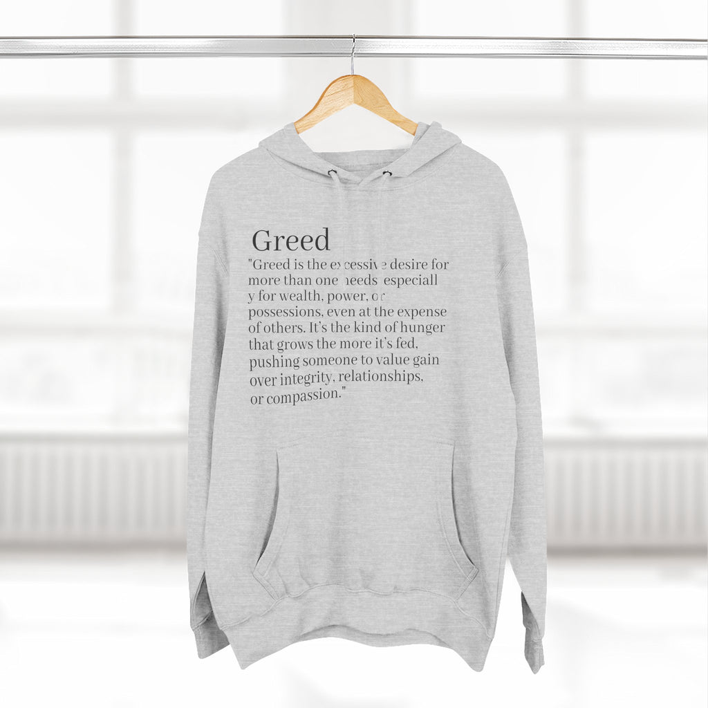 Hoodie — Minimal 'Greed' Definition Fleece Pullover