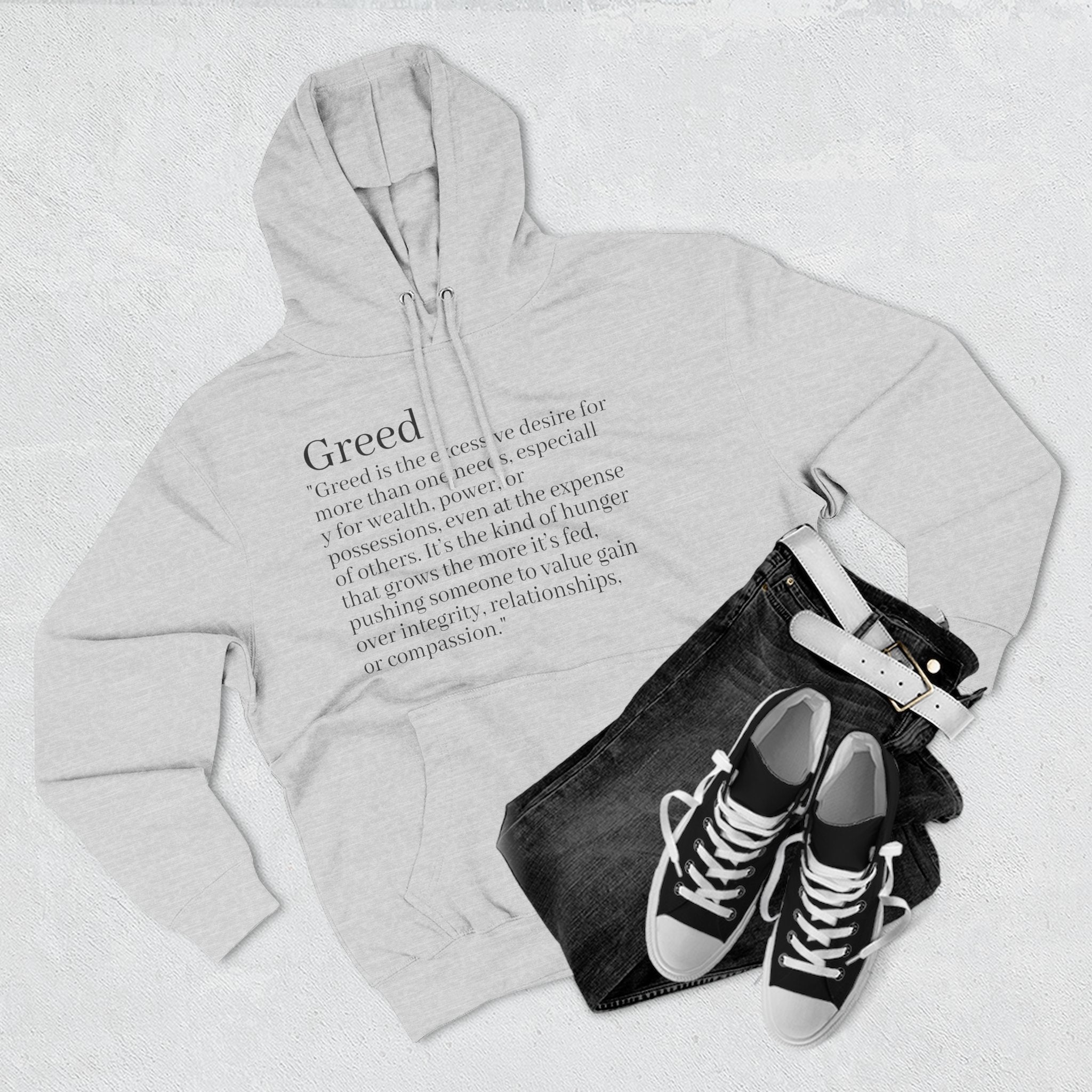 Hoodie — Minimal 'Greed' Definition Fleece Pullover