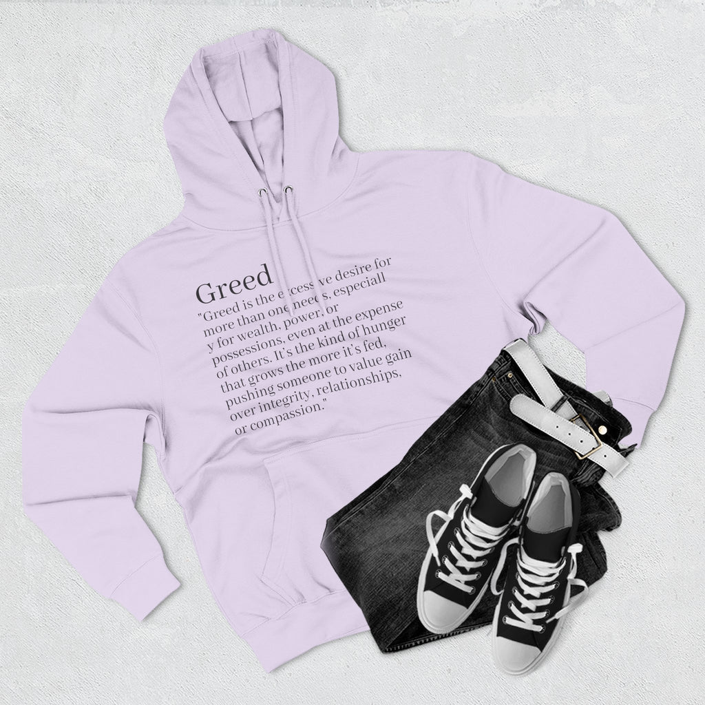 Hoodie — Minimal 'Greed' Definition Fleece Pullover