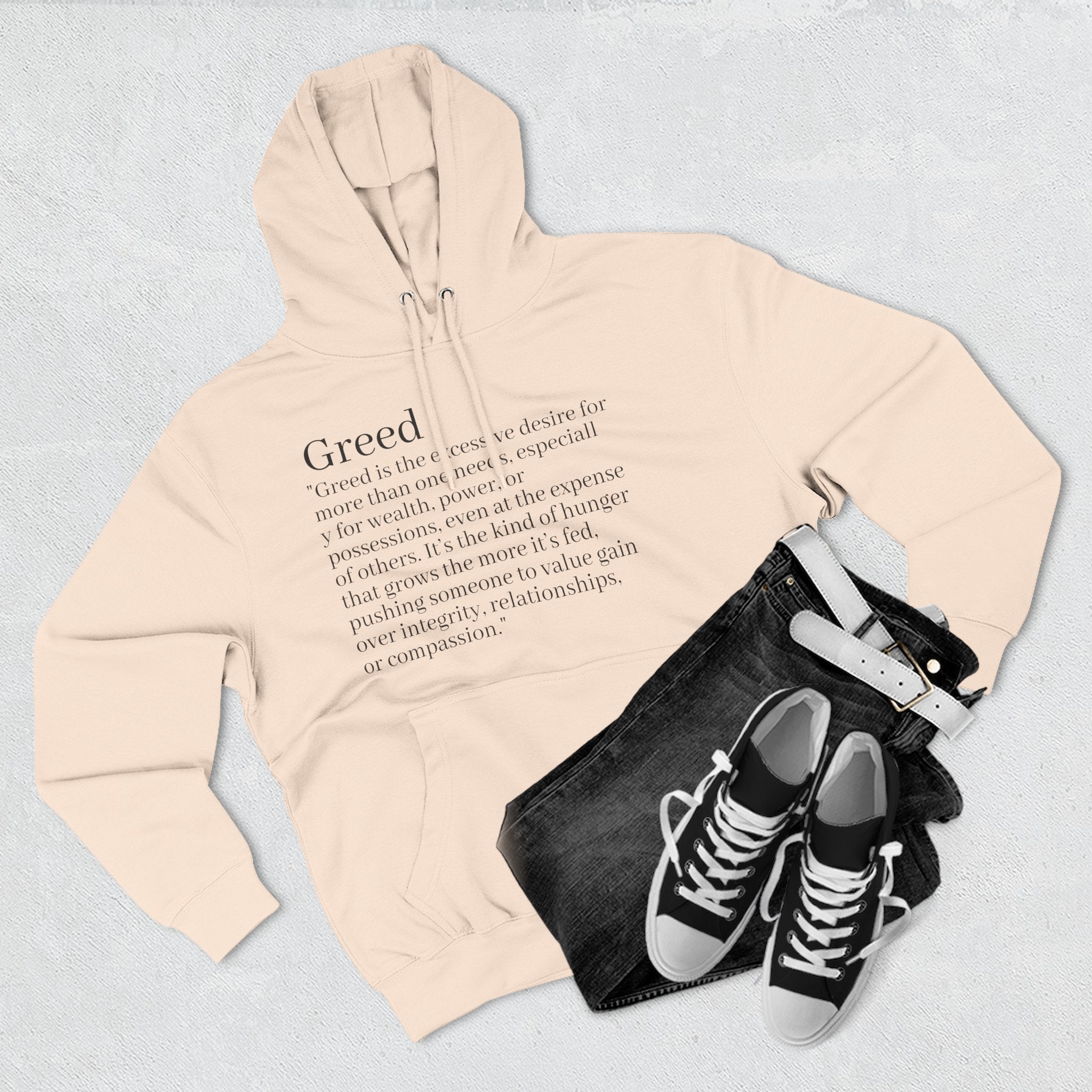 Hoodie — Minimal 'Greed' Definition Fleece Pullover