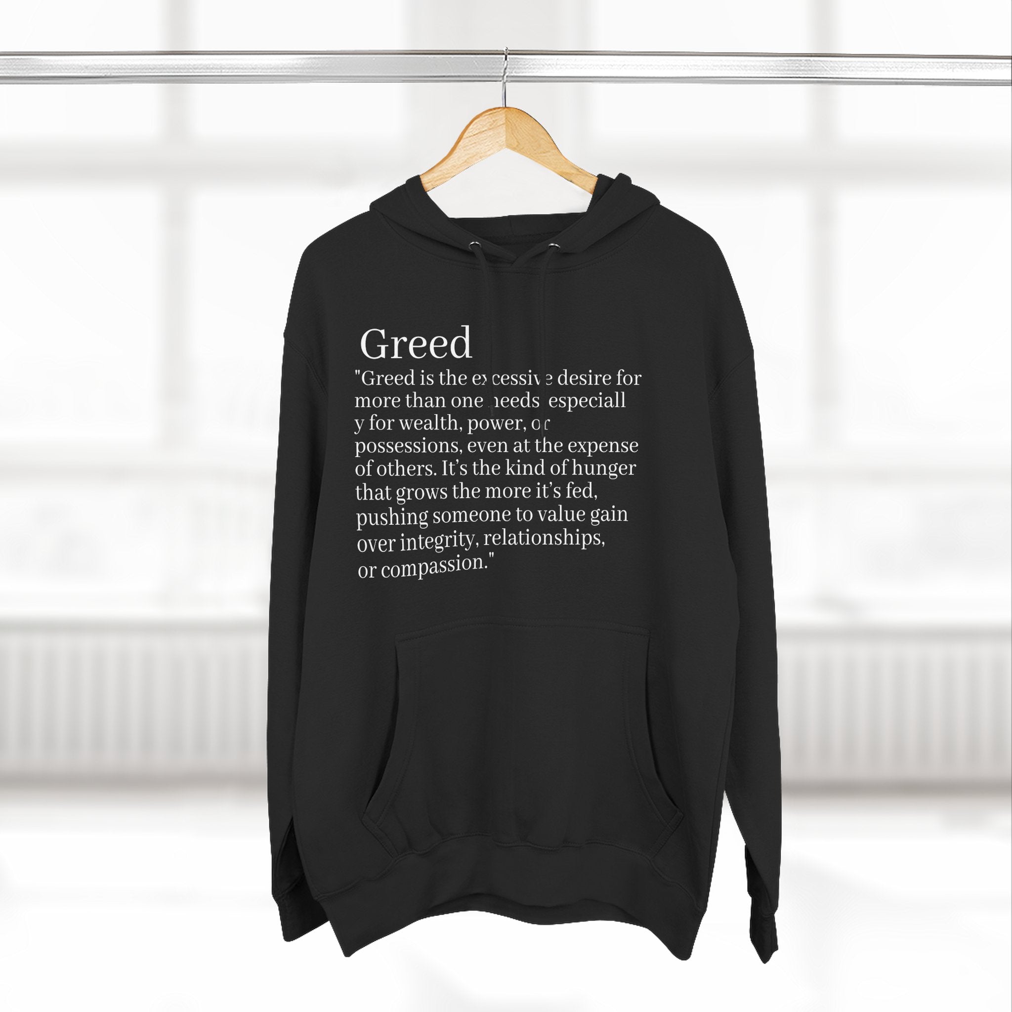 Hoodie — Minimal 'Greed' Definition Fleece Pullover