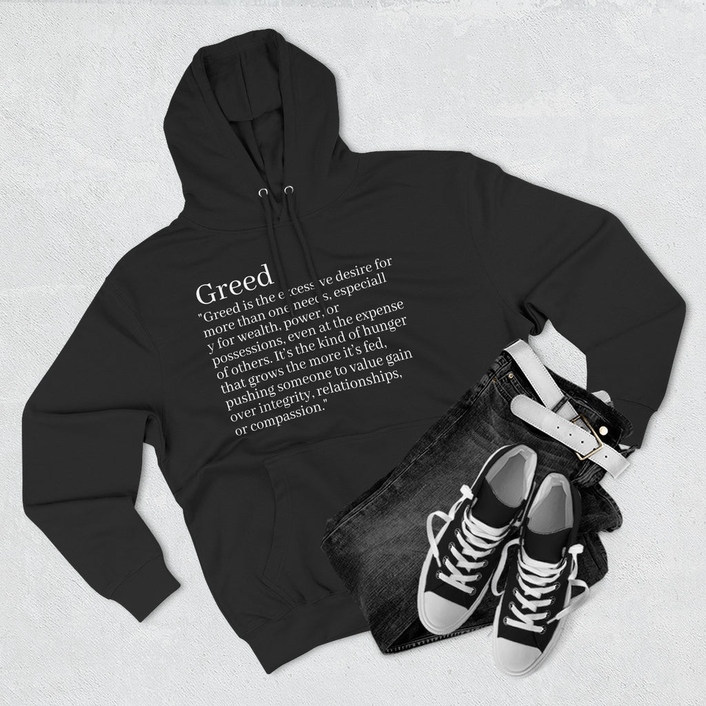Hoodie — Minimal 'Greed' Definition Fleece Pullover