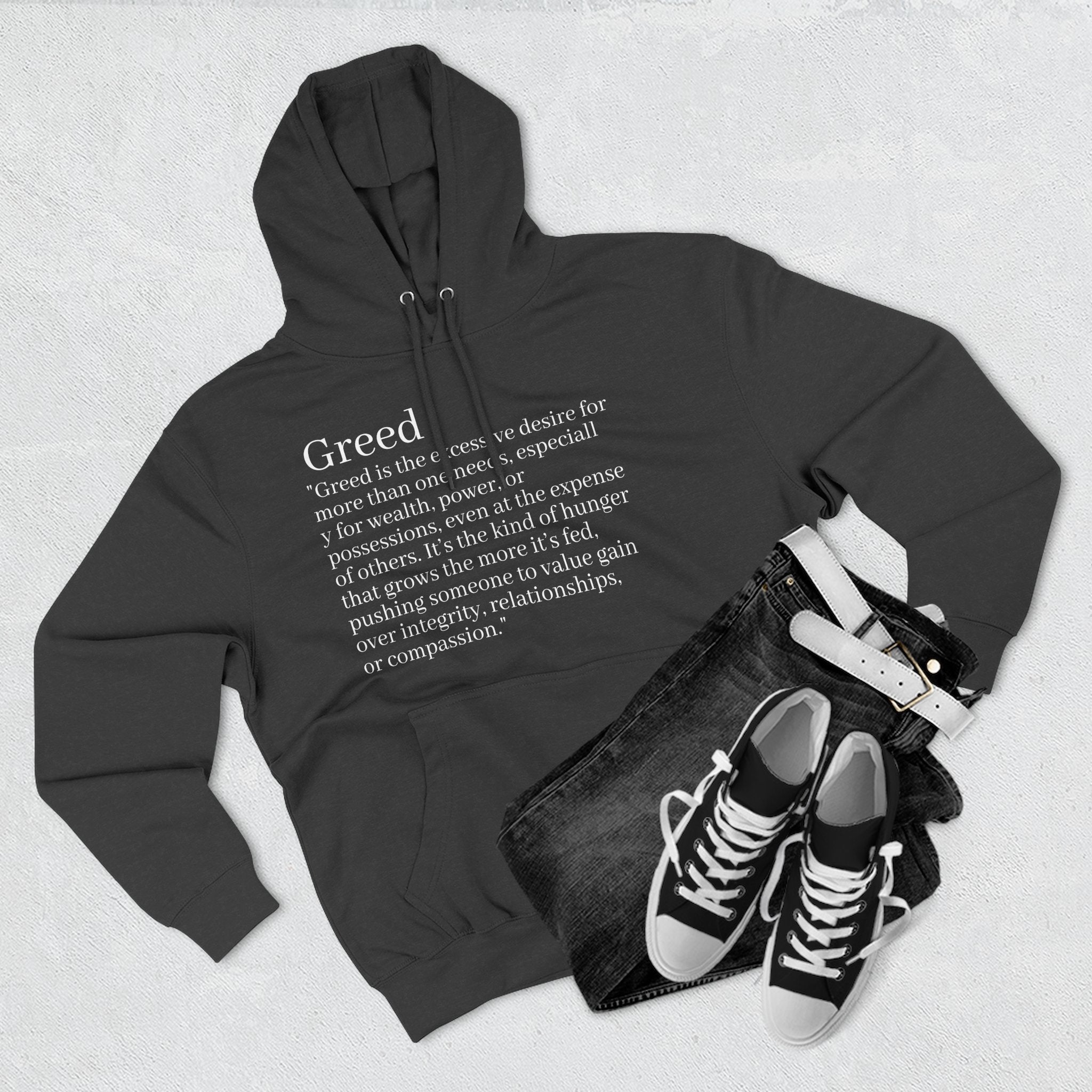 Hoodie — Minimal 'Greed' Definition Fleece Pullover