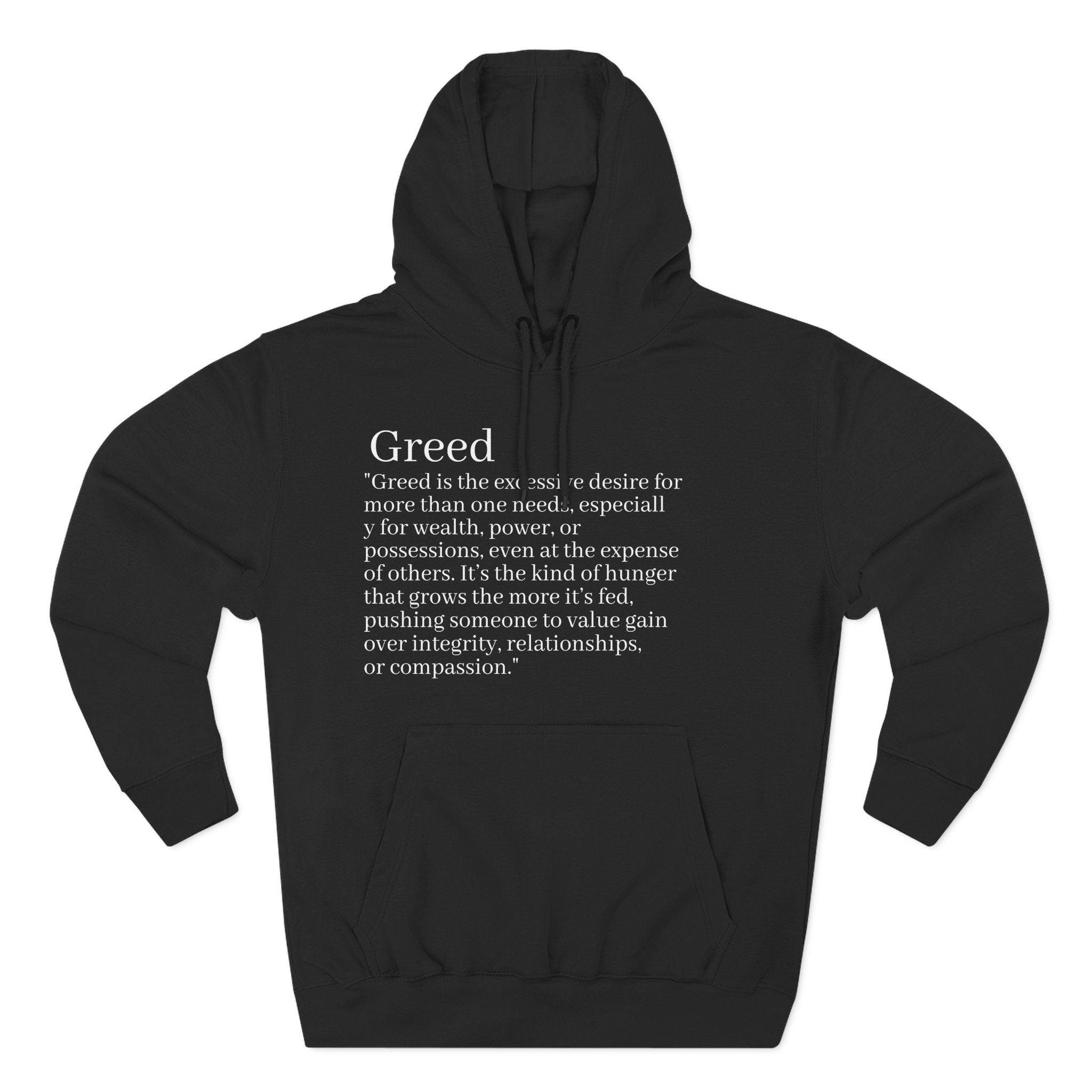 Hoodie — Minimal 'Greed' Definition Fleece Pullover