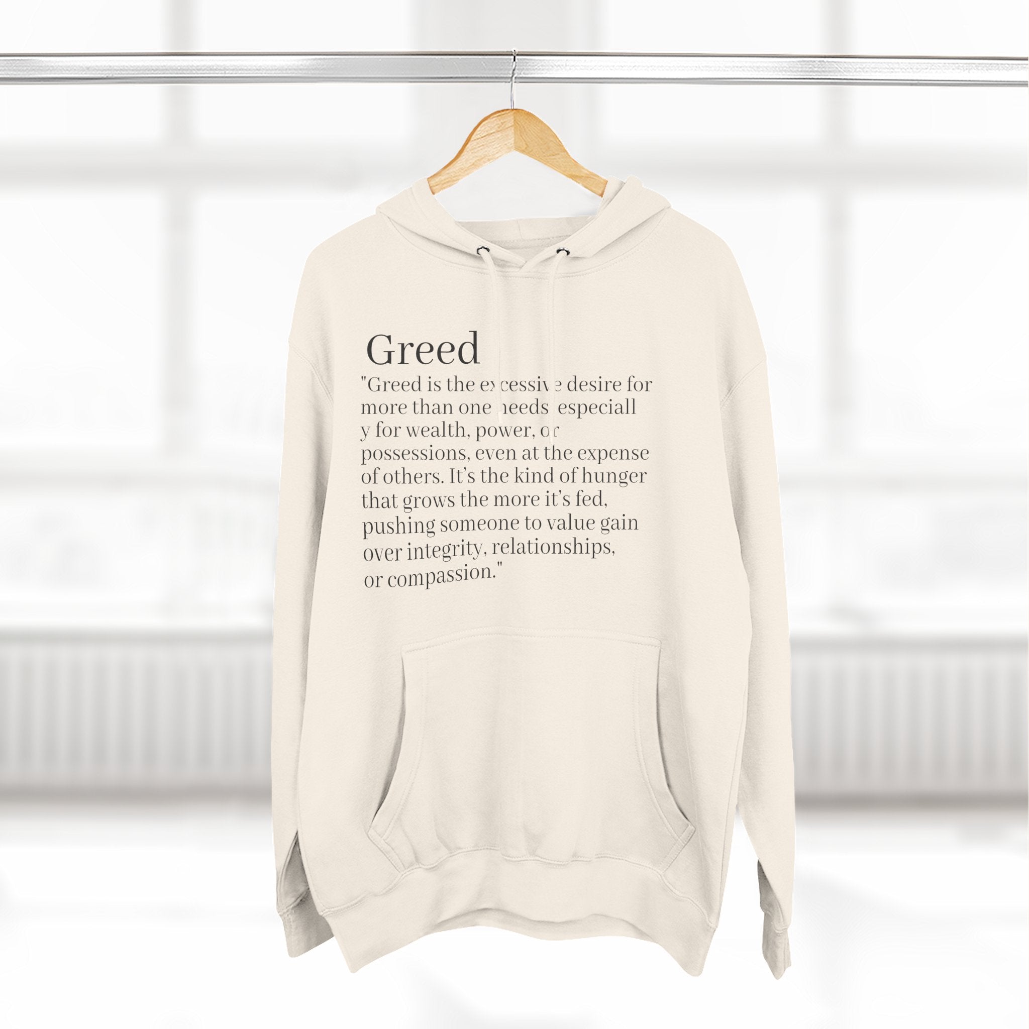 Hoodie — Minimal 'Greed' Definition Fleece Pullover