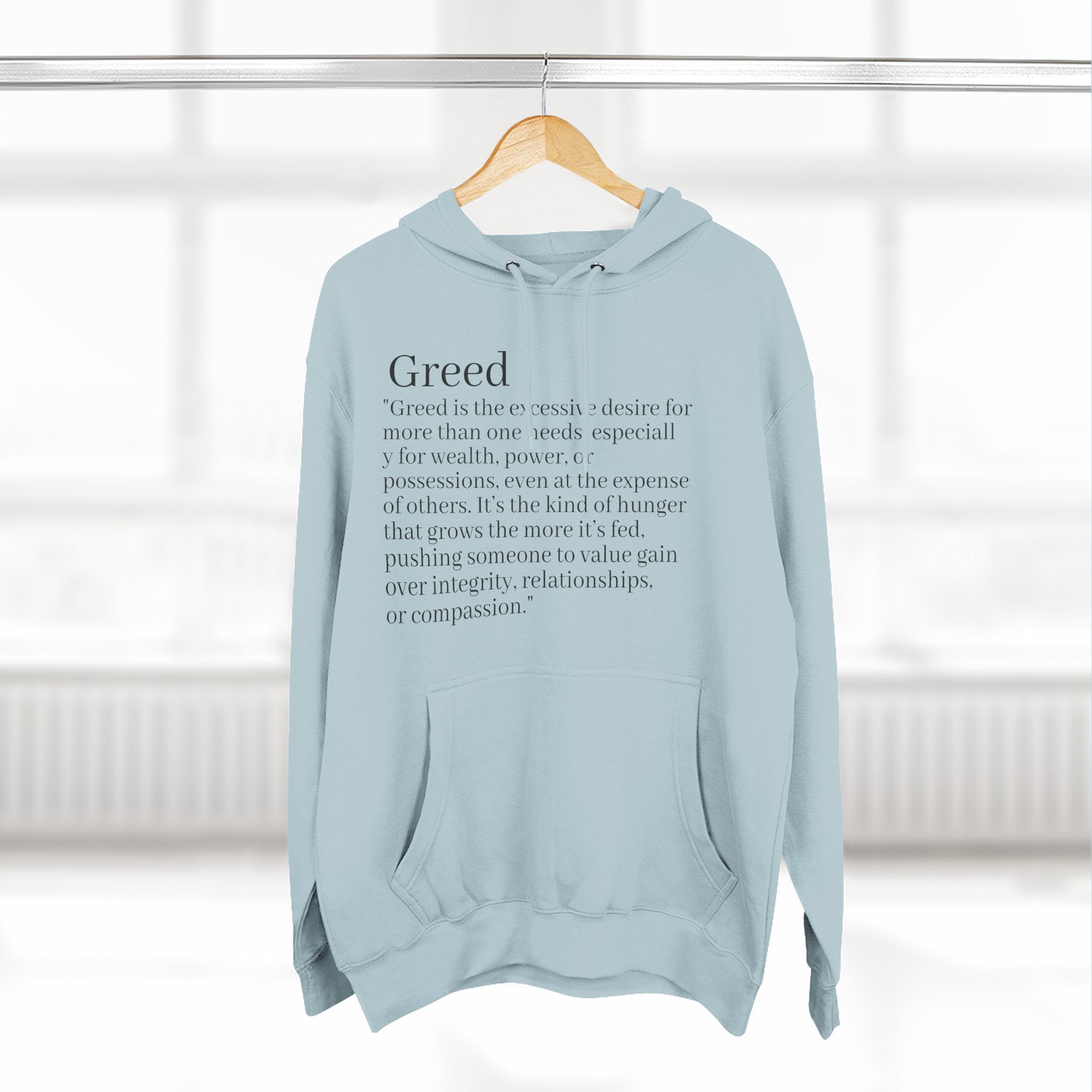 Hoodie — Minimal 'Greed' Definition Fleece Pullover